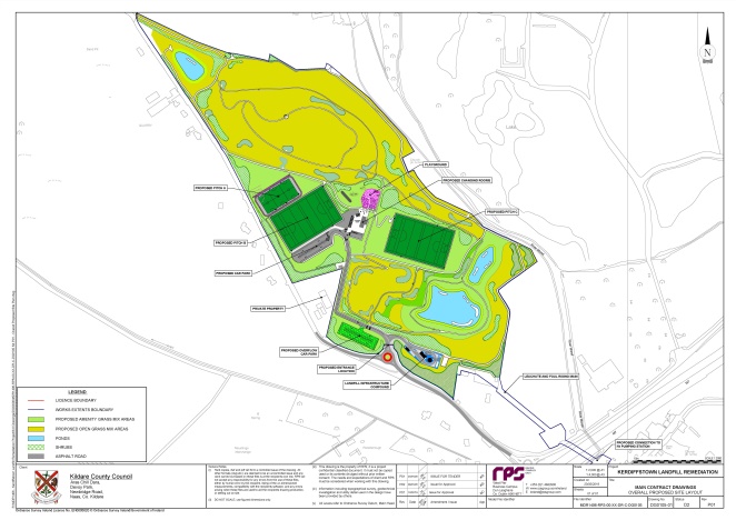 Site Layout Plan of Kerdiffstown Park showing the locations within the site of the sports facilities